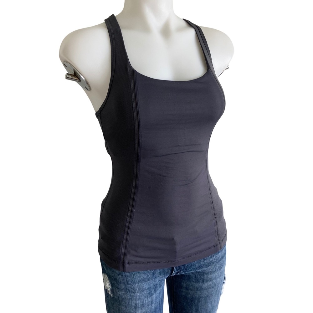 Lululemon Get Fit Racerback Tank Top Gray Built-in Bra Mesh Back Workout S‎